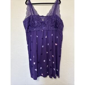 Avenue Body Purple Lace Adjustable Strap short Nightgown hearts Size 26/28